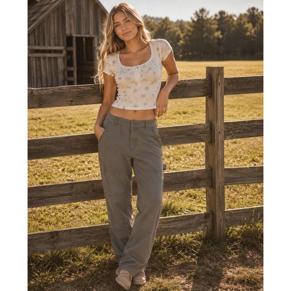 American Eagle Outfitters Pants - American Eagle 90s Straight Carpenter Pants Grey High Rise Utility Womens 8 Long